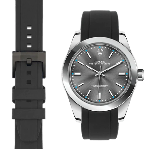 Curved End Rubber Strap for Rolex Oyster Perpetual 39mm Watch